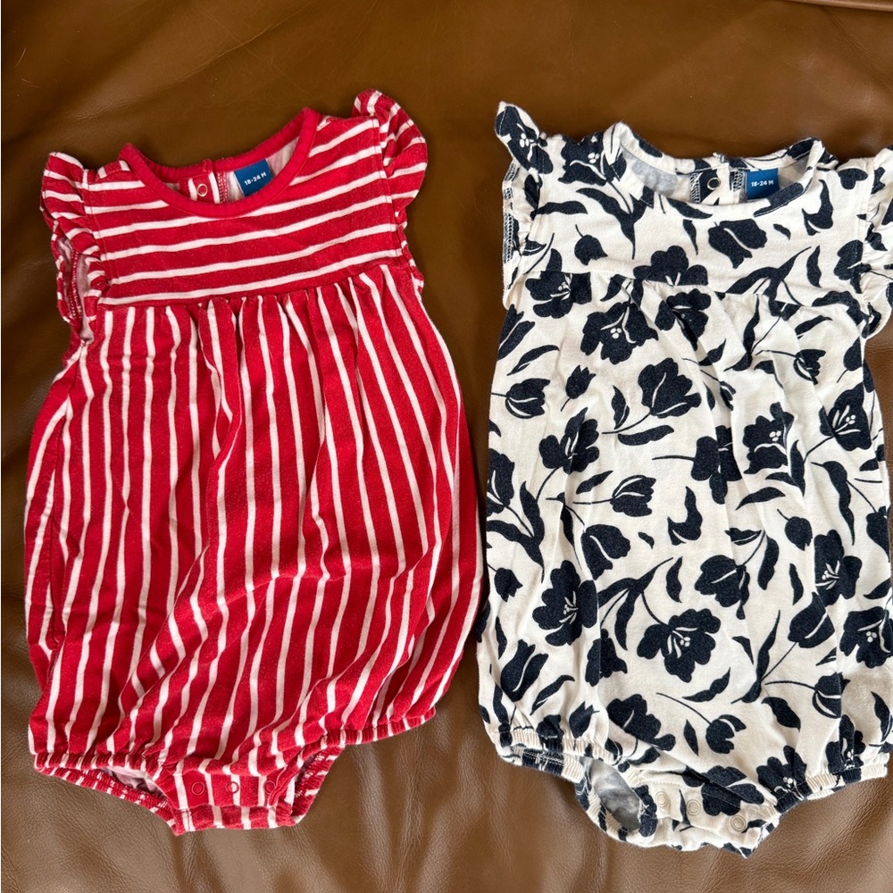 Old Navy Red and White Striped & Black Floral One Pieces